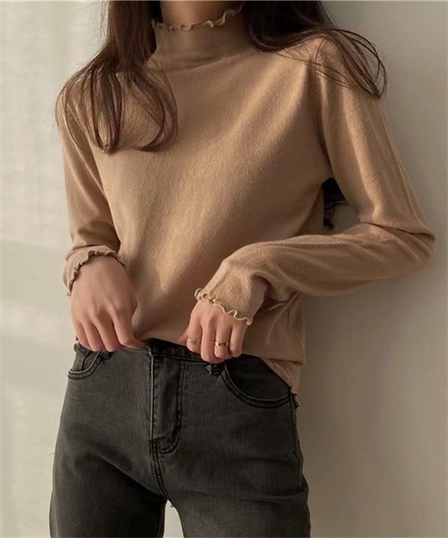 FREE STYLISTS(フリー スタイリスト)の「ハイネック メローニットブルオーバー(ニット/セーター・レディース・ベージュ/グレー/ブラウン/イエロー/グリーン/ホワイト/キャメル/ブラック/パープル/ブルー/ミント/ワイン/マスタード/チャコールグレー/ライトグリーン・FREE)」の14枚目の写真
