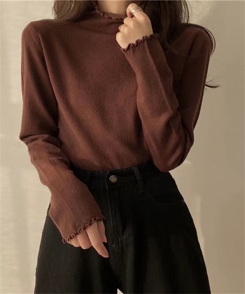 FREE STYLISTS(フリー スタイリスト)の「ハイネック メローニットブルオーバー(ニット/セーター・レディース・ベージュ/グレー/ブラウン/イエロー/グリーン/ホワイト/キャメル/ブラック/パープル/ブルー/ミント/ワイン/マスタード/チャコールグレー/ライトグリーン・FREE)」の6枚目の写真