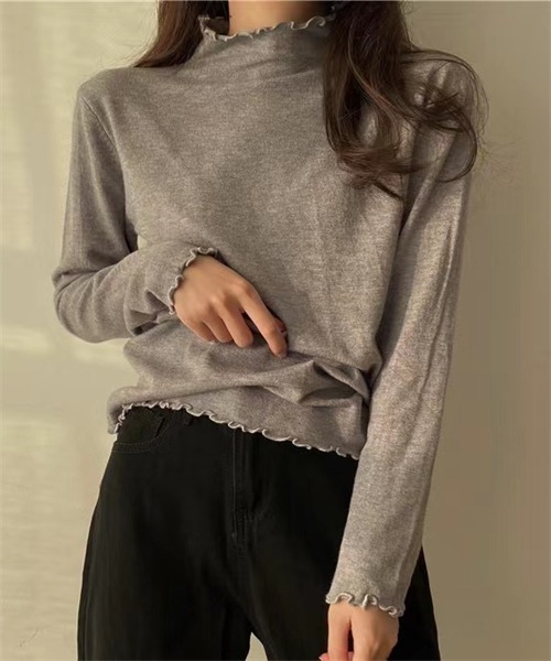 FREE STYLISTS(フリー スタイリスト)の「ハイネック メローニットブルオーバー(ニット/セーター・レディース・ベージュ/グレー/ブラウン/イエロー/グリーン/ホワイト/キャメル/ブラック/パープル/ブルー/ミント/ワイン/マスタード/チャコールグレー/ライトグリーン・FREE)」の5枚目の写真