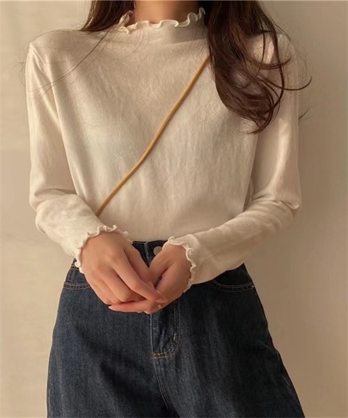 FREE STYLISTS(フリー スタイリスト)の「ハイネック メローニットブルオーバー(ニット/セーター・レディース・ベージュ/グレー/ブラウン/イエロー/グリーン/ホワイト/キャメル/ブラック/パープル/ブルー/ミント/ワイン/マスタード/チャコールグレー/ライトグリーン・FREE)」の2枚目の写真