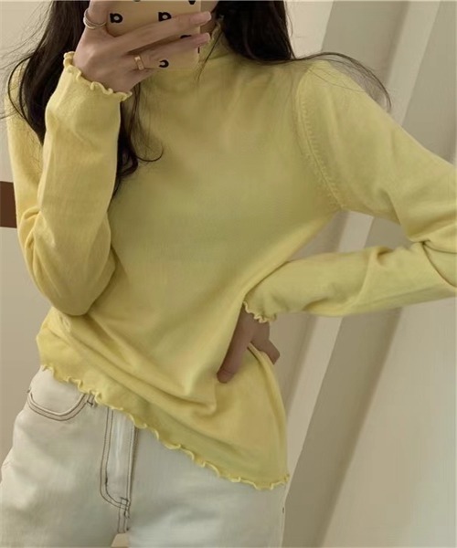 FREE STYLISTS(フリー スタイリスト)の「ハイネック メローニットブルオーバー(ニット/セーター・レディース・ベージュ/グレー/ブラウン/イエロー/グリーン/ホワイト/キャメル/ブラック/パープル/ブルー/ミント/ワイン/マスタード/チャコールグレー/ライトグリーン・FREE)」の13枚目の写真