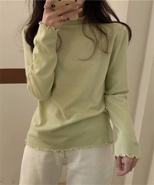 FREE STYLISTS(フリー スタイリスト)の「ハイネック メローニットブルオーバー(ニット/セーター・レディース・ベージュ/グレー/ブラウン/イエロー/グリーン/ホワイト/キャメル/ブラック/パープル/ブルー/ミント/ワイン/マスタード/チャコールグレー/ライトグリーン・FREE)」の9枚目の写真
