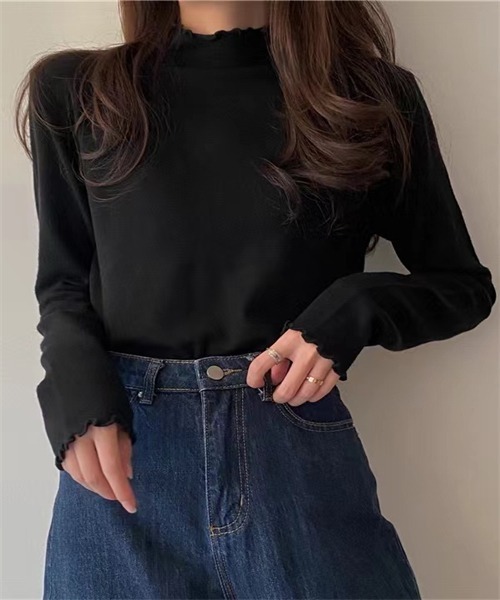 FREE STYLISTS(フリー スタイリスト)の「ハイネック メローニットブルオーバー(ニット/セーター・レディース・ベージュ/グレー/ブラウン/イエロー/グリーン/ホワイト/キャメル/ブラック/パープル/ブルー/ミント/ワイン/マスタード/チャコールグレー/ライトグリーン・FREE)」の3枚目の写真