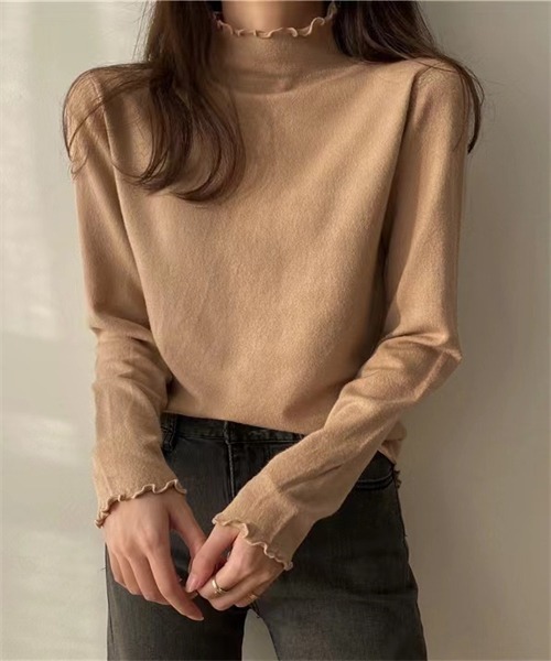 FREE STYLISTS(フリー スタイリスト)の「ハイネック メローニットブルオーバー(ニット/セーター・レディース・ベージュ/グレー/ブラウン/イエロー/グリーン/ホワイト/キャメル/ブラック/パープル/ブルー/ミント/ワイン/マスタード/チャコールグレー/ライトグリーン・FREE)」の19枚目の写真