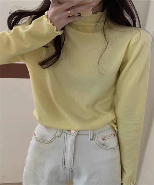 FREE STYLISTS(フリー スタイリスト)の「ハイネック メローニットブルオーバー(ニット/セーター・レディース・ベージュ/グレー/ブラウン/イエロー/グリーン/ホワイト/キャメル/ブラック/パープル/ブルー/ミント/ワイン/マスタード/チャコールグレー/ライトグリーン・FREE)」の18枚目の写真