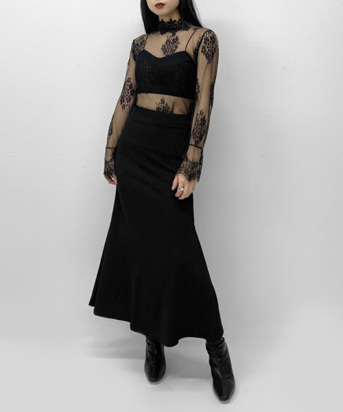 LVEU.（ラブユ.）の「【LVEU.】シースルーレースハイネックトップス / トップス カットソー シースルー シアー 刺繍 レース ハイネック レイヤード 花柄 フラワー ブラック ホワイト（Tシャツ/カットソー・レディース・ブラック/アイボリー・FREE）」の10枚目の写真