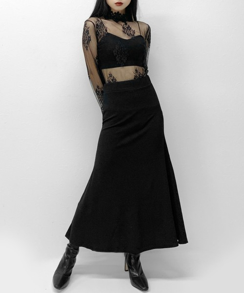 LVEU.（ラブユ.）の「【LVEU.】シースルーレースハイネックトップス / トップス カットソー シースルー シアー 刺繍 レース ハイネック レイヤード 花柄 フラワー ブラック ホワイト（Tシャツ/カットソー・レディース・ブラック/アイボリー・FREE）」の15枚目の写真