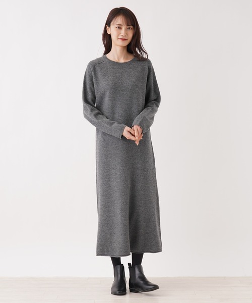 en recre（アンレクレ）の「マキシ丈ニットワンピース（ワンピース・レディース・チャコール/ダークネイビー/カーキブラウン/ライトグレー・2）」の3枚目の写真