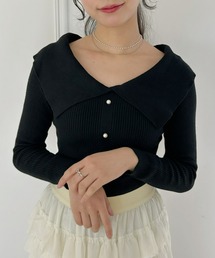 【23S/S 春夏新作】パールボタンデザインビッグカラートップス