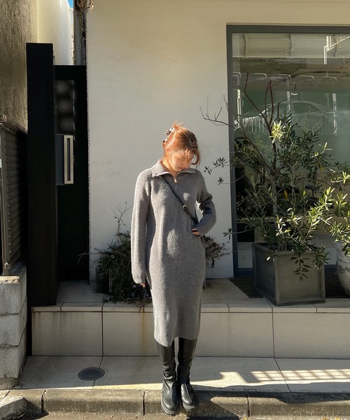 Lamoa（ラモア）の「Lamoa/ハーフジップ ルーズ ニットワンピース（ワンピース・レディース・ホワイト/ブラック/グレー・FREE）」の20枚目の写真