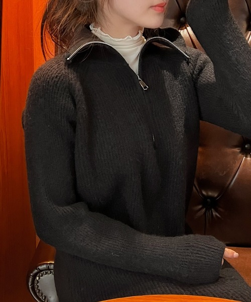 Lamoa（ラモア）の「Lamoa/ハーフジップ ルーズ ニットワンピース（ワンピース・レディース・ホワイト/ブラック/グレー・FREE）」の13枚目の写真