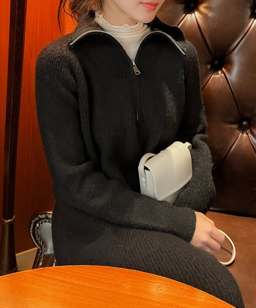 Lamoa（ラモア）の「Lamoa/ハーフジップ ルーズ ニットワンピース（ワンピース・レディース・ホワイト/ブラック/グレー・FREE）」の14枚目の写真