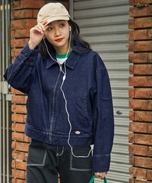 Dickies ロゴ刺繍 デニム オーバーサイズショートジップブルゾン Dickies（ディッキーズ）の「Dickies/ディッキーズ ロゴ刺繍