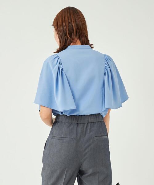 新品 メイクベターシングス フレアスリーブ ブラウス ネイビー ネイビー フレアスリーブギャザーブラウス 【Pierrot】【スピード配送