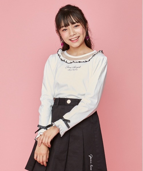JENNI love(ジェニィラブ)の「チュール切替えフリルロンT(Tシャツ/カットソー・キッズ・オフホワイト/ピンク/ラベンダー・130cm/140cm/150cm/160cm)」の2枚目の写真