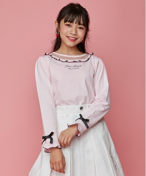 JENNI love(ジェニィラブ)の「チュール切替えフリルロンT(Tシャツ/カットソー・キッズ・オフホワイト/ピンク/ラベンダー・130cm/140cm/150cm/160cm)」の1枚目の写真