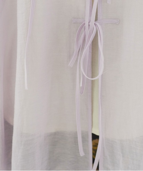 yuni（ユニ　）の「120/2コットンナイロン　リボン　ストリングス　羽織りワンピース　120/2C Ny ribon strings  haori OP（シャツワンピース・レディース・ライラック/ブラック/ピンク・FREE）」の8枚目の写真