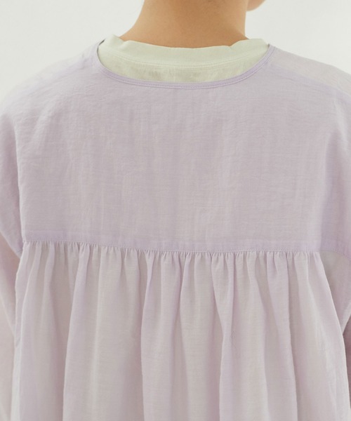 yuni（ユニ　）の「120/2コットンナイロン　リボン　ストリングス　羽織りワンピース　120/2C Ny ribon strings  haori OP（シャツワンピース・レディース・ライラック/ブラック/ピンク・FREE）」の6枚目の写真