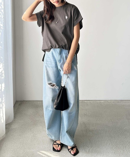 U.S. POLO ASSN.(ユーエスポロアッスン)の「GeeRA別注【新色追加】U.S. POLO ASSN.別注 綿100%フレンチスリーブオーバーサイズ刺繍Tシャツ(Tシャツ/カットソー・レディース・ピンク/ネイビー/オフホワイト/ブラック/グレイッシュベージュ/ブラック系その他/ホワイト系その他/チャコール・MEDIUM/LARGE/X-LARGE)」の22枚目の写真