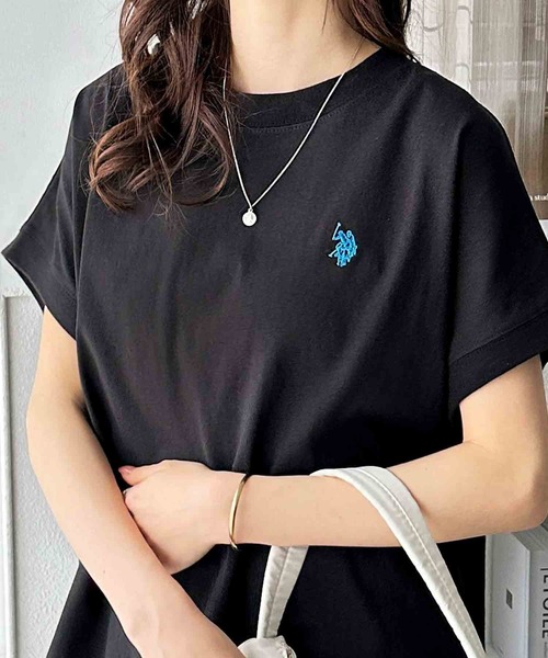 U.S. POLO ASSN.(ユーエスポロアッスン)の「GeeRA別注【新色追加】U.S. POLO ASSN.別注 綿100%フレンチスリーブオーバーサイズ刺繍Tシャツ(Tシャツ/カットソー・レディース・ピンク/ネイビー/オフホワイト/ブラック/グレイッシュベージュ/ブラック系その他/ホワイト系その他/チャコール・MEDIUM/LARGE/X-LARGE)」の17枚目の写真