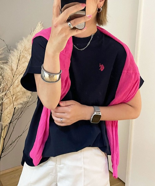 U.S. POLO ASSN.(ユーエスポロアッスン)の「GeeRA別注【新色追加】U.S. POLO ASSN.別注 綿100%フレンチスリーブオーバーサイズ刺繍Tシャツ(Tシャツ/カットソー・レディース・ピンク/ネイビー/オフホワイト/ブラック/グレイッシュベージュ/ブラック系その他/ホワイト系その他/チャコール・MEDIUM/LARGE/X-LARGE)」の20枚目の写真