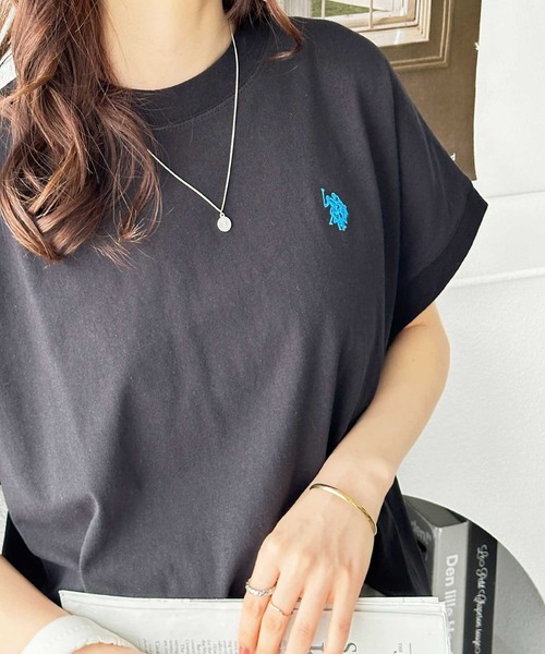 U.S. POLO ASSN.(ユーエスポロアッスン)の「GeeRA別注【新色追加】U.S. POLO ASSN.別注 綿100%フレンチスリーブオーバーサイズ刺繍Tシャツ(Tシャツ/カットソー・レディース・ピンク/ネイビー/オフホワイト/ブラック/グレイッシュベージュ/ブラック系その他/ホワイト系その他/チャコール・MEDIUM/LARGE/X-LARGE)」の21枚目の写真