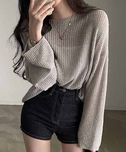gossip！ロサンゼルス（ゴシップロサンゼルス）の「シースルーニットトップス（ニット/セーター・レディース・ベージュ/ホワイト/グレー/ブラック・FREE）」の4枚目の写真