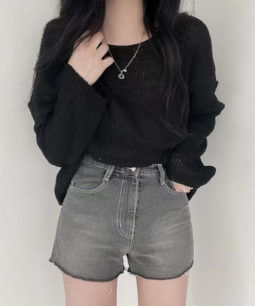 gossip！ロサンゼルス（ゴシップロサンゼルス）の「シースルーニットトップス（ニット/セーター・レディース・ベージュ/ホワイト/グレー/ブラック・FREE）」の3枚目の写真
