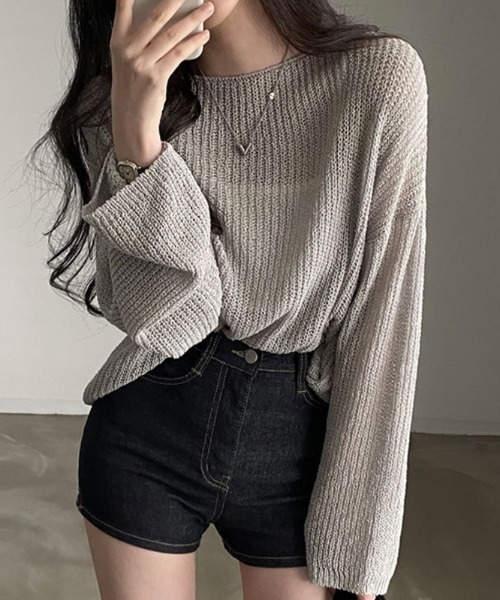 gossip！ロサンゼルス（ゴシップロサンゼルス）の「シースルーニットトップス（ニット/セーター・レディース・ベージュ/ホワイト/グレー/ブラック・FREE）」の11枚目の写真