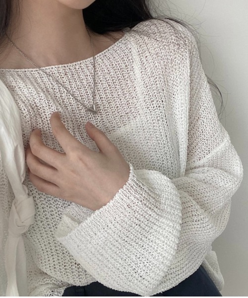 gossip！ロサンゼルス（ゴシップロサンゼルス）の「シースルーニットトップス（ニット/セーター・レディース・ベージュ/ホワイト/グレー/ブラック・FREE）」の7枚目の写真
