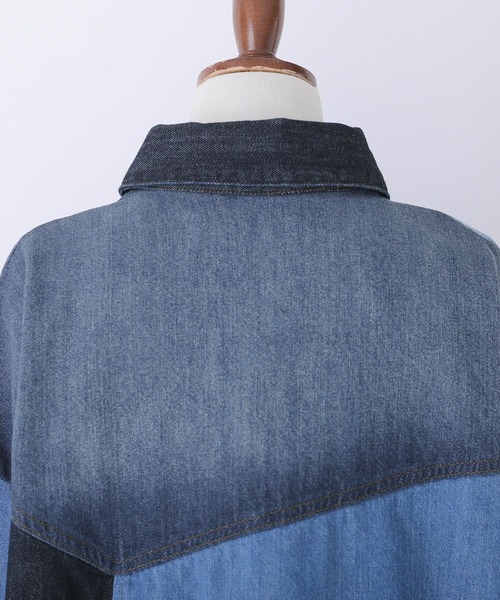 kOhAKU（コハク）の「『パッチワークコットンデニムシャツ』（シャツ/ブラウス・レディース・ブルー・2/1）」の3枚目の写真