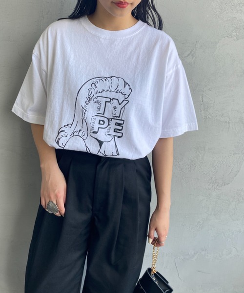 FUNG（ファング）の「[FUNG/ファング] TYPE カットオフプリントTシャツ（Tシャツ/カットソー・レディース・ダークグリーン/ホワイト・M）」の2枚目の写真