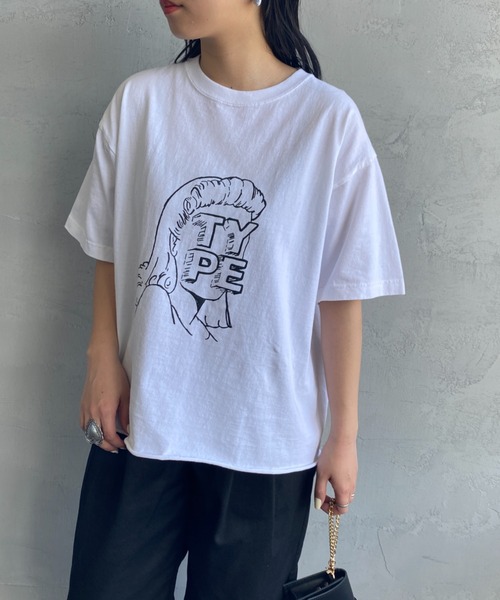 FUNG（ファング）の「[FUNG/ファング] TYPE カットオフプリントTシャツ（Tシャツ/カットソー・レディース・ダークグリーン/ホワイト・M）」の3枚目の写真