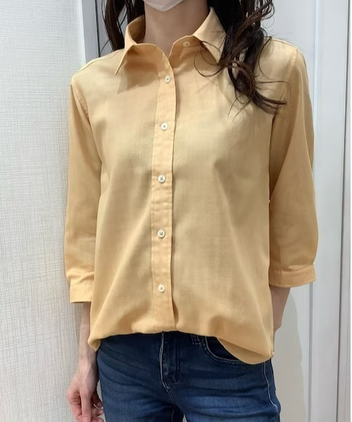 Pitta Re:)(ピッタリ)の「【Pitta Re:)】ふわっとガーゼシャツ 七分袖 綿100% レディースカジュアルシャツ(シャツ/ブラウス・レディース・マスタード/オレンジ・S/M/LL/L)」の1枚目の写真