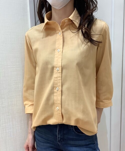 Pitta Re:)(ピッタリ)の「【Pitta Re:)】ふわっとガーゼシャツ 七分袖 綿100% レディースカジュアルシャツ(シャツ/ブラウス・レディース・マスタード/オレンジ・S/M/LL/L)」の2枚目の写真