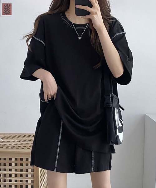 NinaetLina（ニナエリナ）の「カットソーセットアップ（ルームウェア/パジャマ・レディース・ブラック/グレー/ベージュ・M/L/XL）」の5枚目の写真