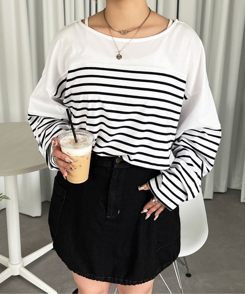 PairPair(ペアペア)の「ボーダーロンT(Tシャツ/カットソー・レディース・ブラック/レッド・FREE)」の2枚目の写真