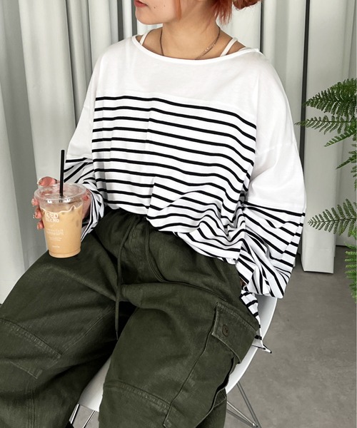 PairPair(ペアペア)の「ボーダーロンT(Tシャツ/カットソー・レディース・ブラック/レッド・FREE)」の4枚目の写真