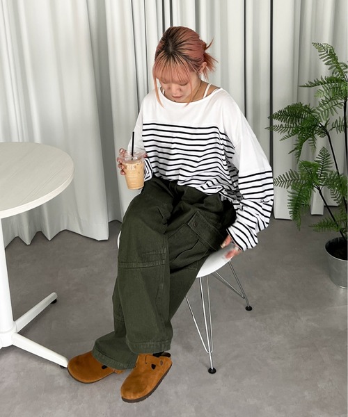 PairPair(ペアペア)の「ボーダーロンT(Tシャツ/カットソー・レディース・ブラック/レッド・FREE)」の5枚目の写真