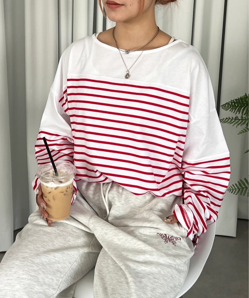 PairPair(ペアペア)の「ボーダーロンT(Tシャツ/カットソー・レディース・ブラック/レッド・FREE)」の9枚目の写真