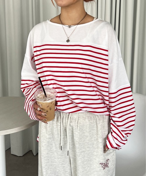 PairPair(ペアペア)の「ボーダーロンT(Tシャツ/カットソー・レディース・ブラック/レッド・FREE)」の10枚目の写真