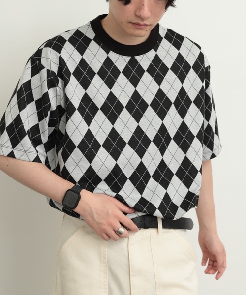 SENSE OF PLACE by URBAN RESEARCH(センスオブプレイスバイアーバンリサーチ)の「アーガイルジャガードTシャツ(5分袖)(Tシャツ/カットソー・メンズ・その他1/その他2/その他3・MEDIUM/LARGE)」の4枚目の写真