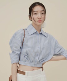 logo stripe cropped shirt / ロゴストライプクロップドシャツ