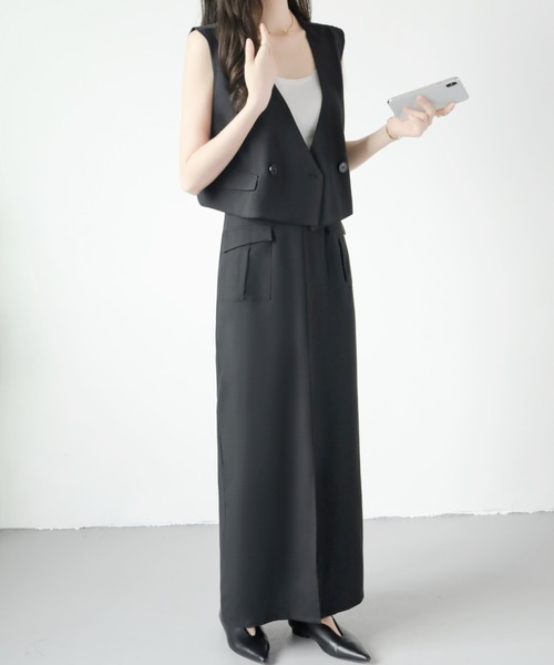 ECLIN(エクラン)の「ショートジャケット&フロントスリットロングスカートセットアップ(セットアップ・レディース・グレー/ベージュ/ブラック・S/M)」の21枚目の写真