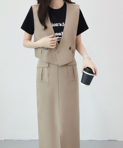 ECLIN(エクラン)の「ショートジャケット&フロントスリットロングスカートセットアップ(セットアップ・レディース・グレー/ベージュ/ブラック・S/M)」の11枚目の写真