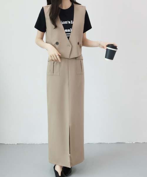ECLIN(エクラン)の「ショートジャケット&フロントスリットロングスカートセットアップ(セットアップ・レディース・グレー/ベージュ/ブラック・S/M)」の14枚目の写真