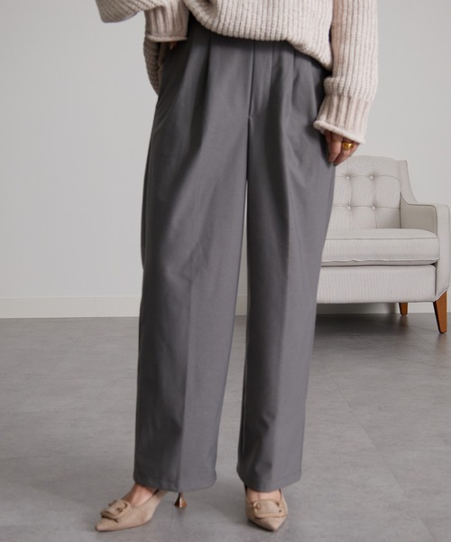 RANAN（ラナン）の「［3サイズ展開］あったか美脚見え2タックワイドパンツ（スラックス・レディース・イエロー/グレー/ブラック/オフホワイト・L/M/LL）」の3枚目の写真