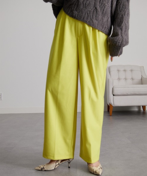 セール】［3サイズ展開］あったか美脚見え2タックワイドパンツ