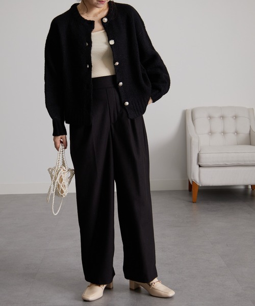 RANAN（ラナン）の「［3サイズ展開］あったか美脚見え2タックワイドパンツ（スラックス・レディース・イエロー/グレー/ブラック/オフホワイト・L/M/LL）」の5枚目の写真