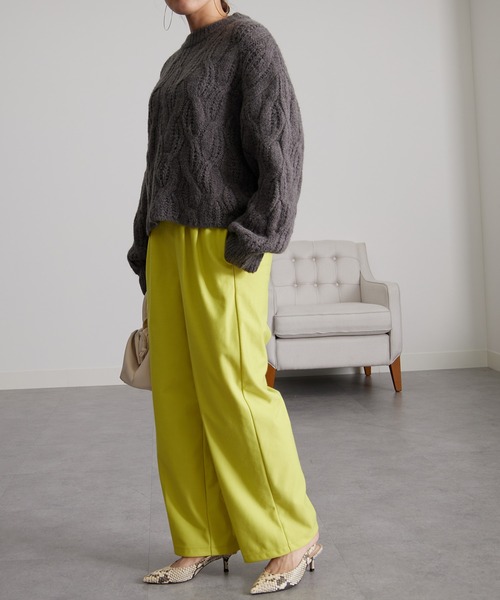 RANAN（ラナン）の「［3サイズ展開］あったか美脚見え2タックワイドパンツ（スラックス・レディース・イエロー/グレー/ブラック/オフホワイト・L/M/LL）」の19枚目の写真